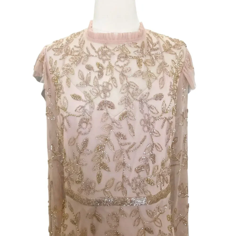 Mac Duggal 9237 Blush Beaded Tulle Formal Gown Long Sleeve Size 20 Dress - Picture 9 of 15